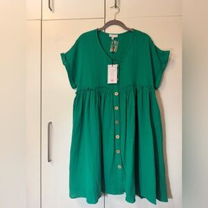 NWT Elegant Green Button-Down Casual Dress